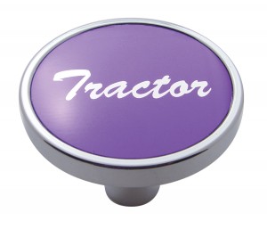 Chrome Short Pin Mount Air Valve Knob W/ Aluminum "Tractor" Sticker - Purple