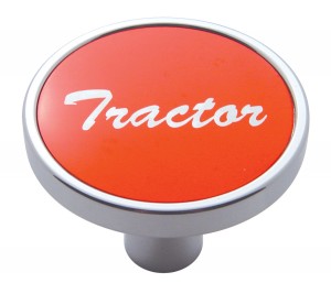 Chrome Short Pin Mount Air Valve Knob W/ Aluminum "Tractor" Sticker - Red