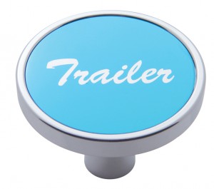 Chrome Short Pin Mount Air Valve Knob W/ Aluminum "Trailer" Sticker - Blue