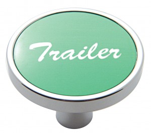 Chrome Short Pin Mount Air Valve Knob W/ Aluminum "Trailer" Sticker - Green