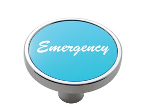 Chrome Short Pin Mount Air Valve Knob W/ Aluminum "Emergency" Sticker - Blue