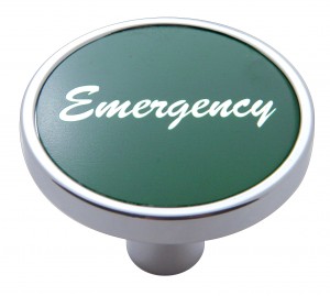 Chrome Short Pin Mount Air Valve Knob W/ Aluminum "Emergency" Sticker - Green