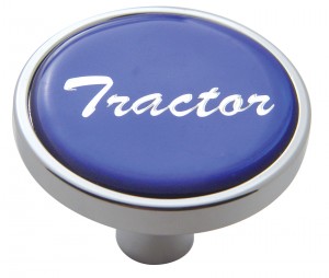 Chrome Short Pin Mount Air Valve Knob W/ Glossy "Tractor" Sticker - Blue