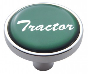 Chrome Short Pin Mount Air Valve Knob W/ Glossy "Tractor" Sticker - Green