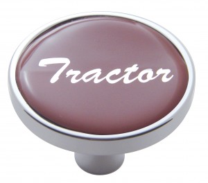 Chrome Short Pin Mount Air Valve Knob W/ Glossy "Tractor" Sticker - Red