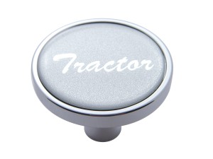 Chrome Short Pin Mount Air Valve Knob W/ Glossy "Tractor" Sticker - Silver