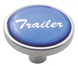 Chrome Short Pin Mount Air Valve Knob W/ Glossy "Trailer" Sticker - Blue