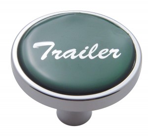 Chrome Short Pin Mount Air Valve Knob W/ Glossy "Trailer" Sticker - Green