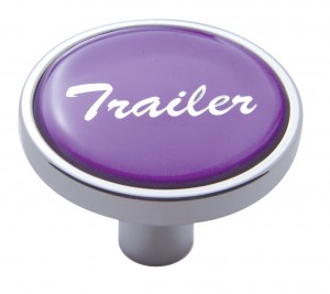 Chrome Short Pin Mount Air Valve Knob W/ Glossy "Trailer" Sticker - Purple