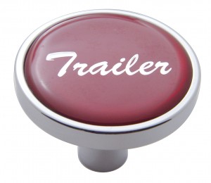 Chrome Short Pin Mount Air Valve Knob W/ Glossy "Trailer" Sticker - Red