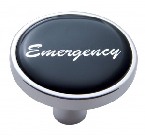 Chrome Short Pin Mount Air Valve Knob W/ Glossy "Emergency" Sticker - Black