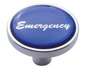 Chrome Short Pin Mount Air Valve Knob W/ Glossy "Emergency" Sticker - Blue