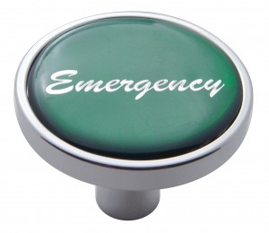 Chrome Short Pin Mount Air Valve Knob W/ Glossy "Emergency" Sticker - Green