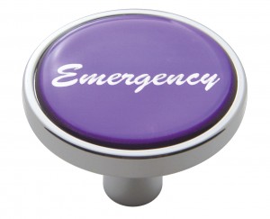 Chrome Short Pin Mount Air Valve Knob W/ Glossy "Emergency" Sticker - Purple