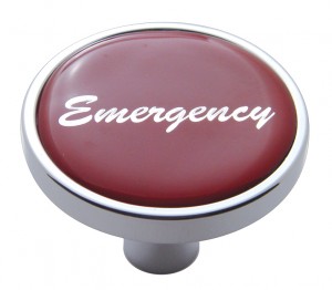 Chrome Short Pin Mount Air Valve Knob W/ Glossy "Emergency" Sticker - Red