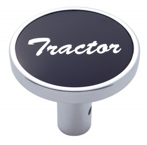 Chrome Long Pin Mount Air Valve Knob W/ Aluminum "Tractor" Sticker - Black