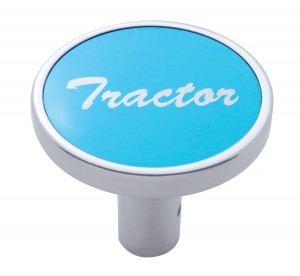 Chrome Long Pin Mount Air Valve Knob W/ Aluminum "Tractor" Sticker - Blue