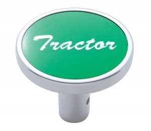 Chrome Long Pin Mount Air Valve Knob W/ Aluminum "Tractor" Sticker - Green