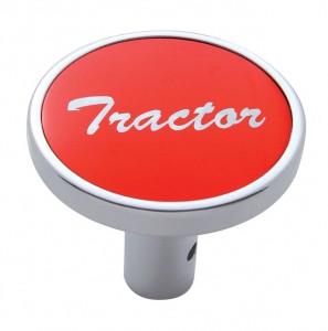 Chrome Long Pin Mount Air Valve Knob W/ Aluminum "Tractor" Sticker - Red