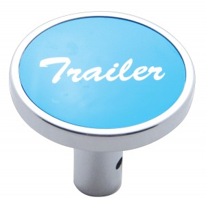 Chrome Long Pin Mount Air Valve Knob W/ Aluminum "Trailer" Sticker - Blue