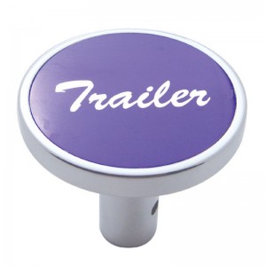 Chrome Long Pin Mount Air Valve Knob W/ Aluminum "Trailer" Sticker - Purple