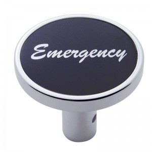 Chrome Long Pin Mount Air Valve Knob W/ Aluminum "Emergency" Sticker - Black
