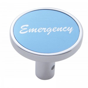Chrome Long Pin Mount Air Valve Knob W/ Aluminum "Emergency" Sticker - Blue
