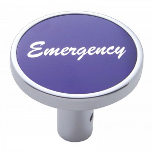 Chrome Long Pin Mount Air Valve Knob W/ Aluminum "Emergency" Sticker - Purple