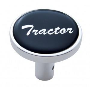 Chrome Long Pin Mount Air Valve Knob W/ Glossy "Tractor" Sticker - Black