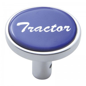 Chrome Long Pin Mount Air Valve Knob W/ Glossy "Tractor" Sticker - Blue