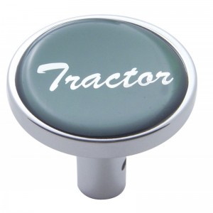 Chrome Long Pin Mount Air Valve Knob W/ Glossy "Tractor" Sticker - Green