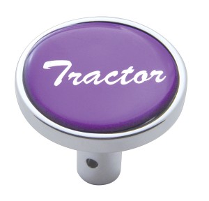 Chrome Long Pin Mount Air Valve Knob W/ Glossy "Tractor" Sticker - Purple