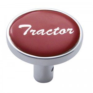 Chrome Long Pin Mount Air Valve Knob W/ Glossy "Tractor" Sticker - Red