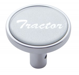 Chrome Long Pin Mount Air Valve Knob W/ Glossy "Tractor" Sticker - Silver