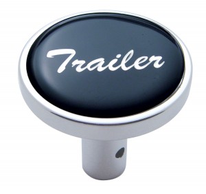 Chrome Long Pin Mount Air Valve Knob W/ Glossy "Trailer" Sticker - Black