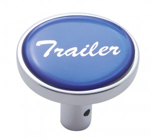Chrome Long Pin Mount Air Valve Knob W/ Glossy "Trailer" Sticker - Blue