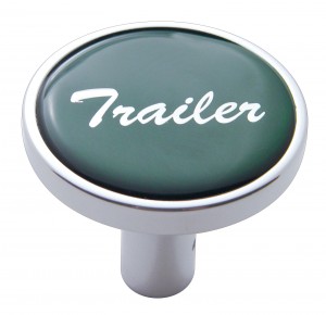 Chrome Long Pin Mount Air Valve Knob W/ Glossy "Trailer" Sticker - Green