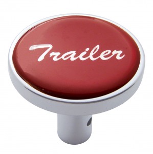 Chrome Long Pin Mount Air Valve Knob W/ Glossy "Trailer" Sticker - Red