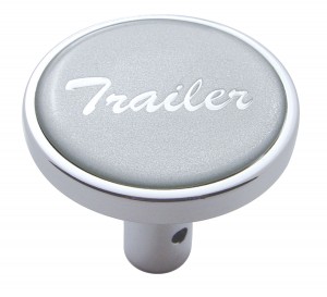 Chrome Long Pin Mount Air Valve Knob W/ Glossy "Trailer" Sticker - Silver