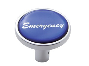 Chrome Long Pin Mount Air Valve Knob W/ Glossy "Emergency" Sticker - Blue