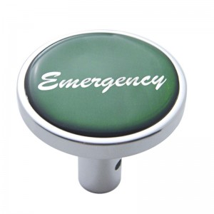 Chrome Long Pin Mount Air Valve Knob W/ Glossy "Emergency" Sticker - Green