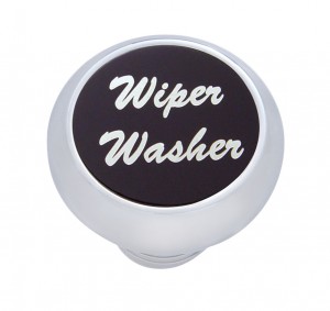 Chrome Deluxe Dash Knob W/ Aluminum "Wiper/Washer" Sticker - Black