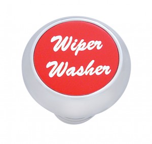 Chrome Deluxe Dash Knob W/ Aluminum "Wiper/Washer" Sticker - Red