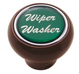 Wood Deluxe Dash Knob W/ Glossy "Wiper/Washer" Sticker - Green