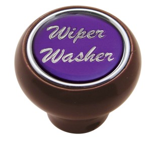 Wood Deluxe Dash Knob W/ Glossy "Wiper/Washer" Sticker - Purple