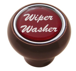 Wood Deluxe Dash Knob W/ Glossy "Wiper/Washer" Sticker - Red