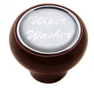 Wood Deluxe Dash Knob W/ Glossy "Wiper/Washer" Sticker - Silver