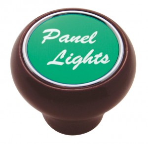Wood Deluxe Dash Knob W/ Aluminum "Panel Lights" Sticker - Green
