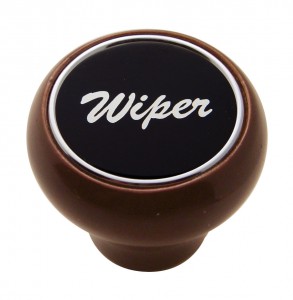 Wood Deluxe Dash Knob W/ Aluminum "Wiper" Sticker - Black