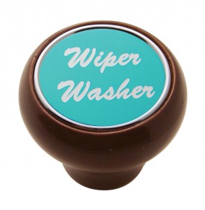 Wood Deluxe Dash Knob W/ Aluminum "Wiper/Washer" Sticker - Blue